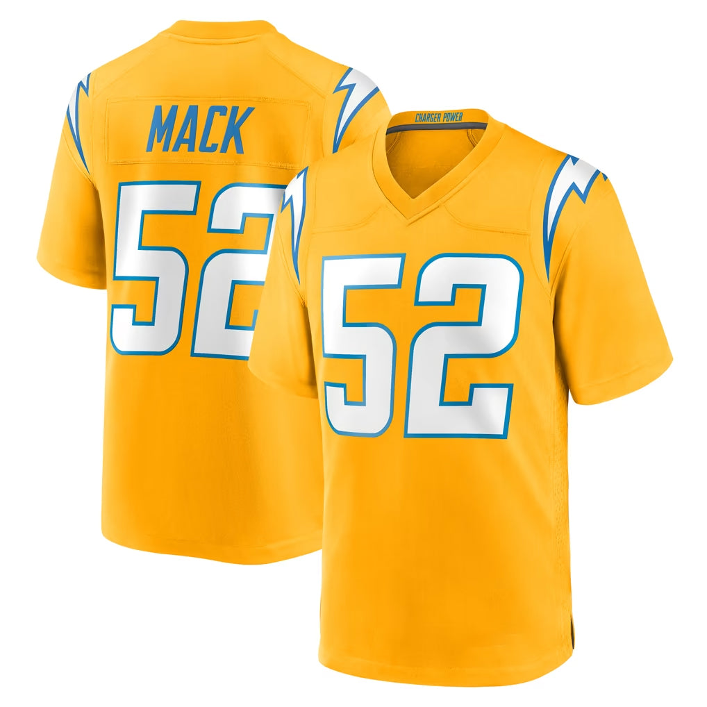Friene LA.Chargers #52 Khalil Mack Player Gold Home Game Stitched Jerseys