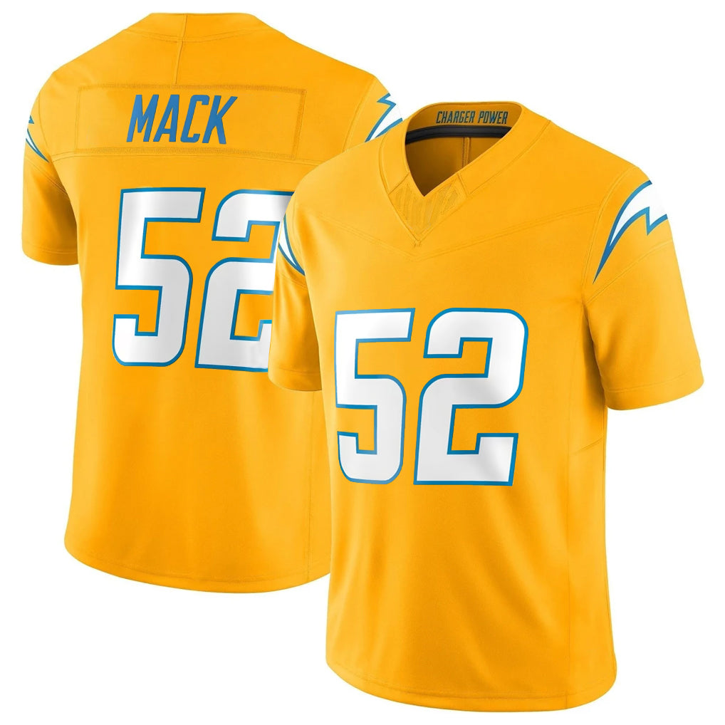 Friene LA.Chargers #52 Khalil Mack Player Gold Limited Vapor F.U.S.E. Home Game Stitched Jerseys