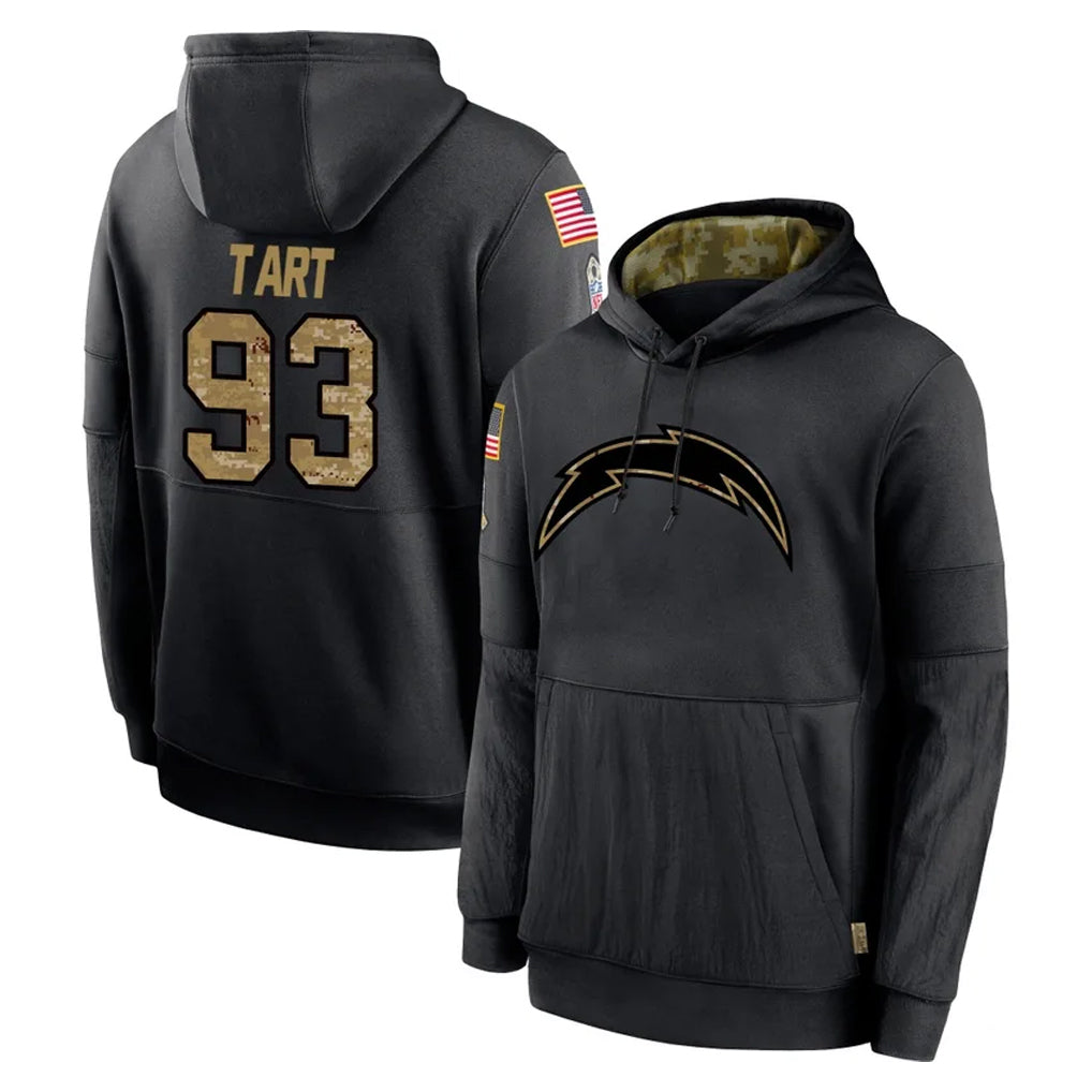 Friene LA.Chargers #93 Teair Tart Player Black Salute to Service Hoodies Limited Game Stitched Jerseys