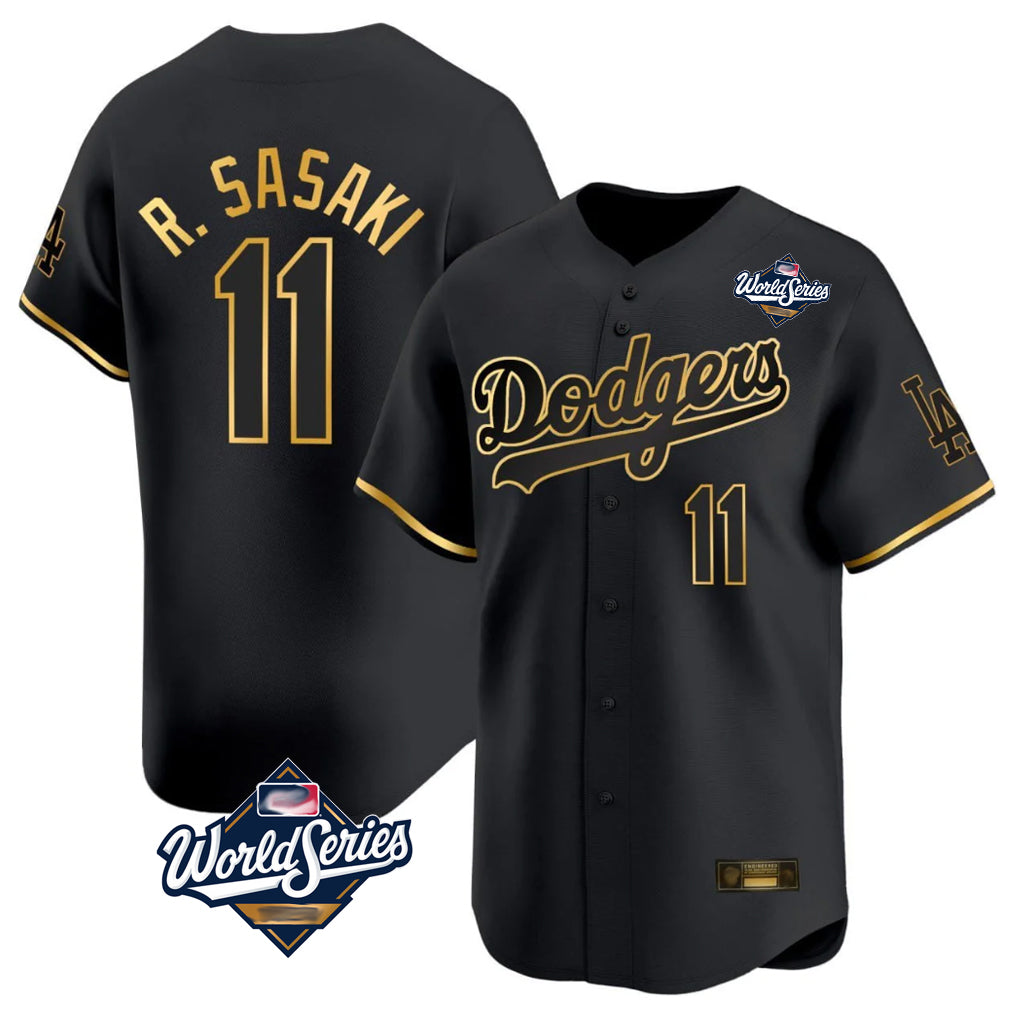 Friene LA.Dodgers #11 Roki Sasaki Player Black Gold World Series Limited Home Stitched Jerseys