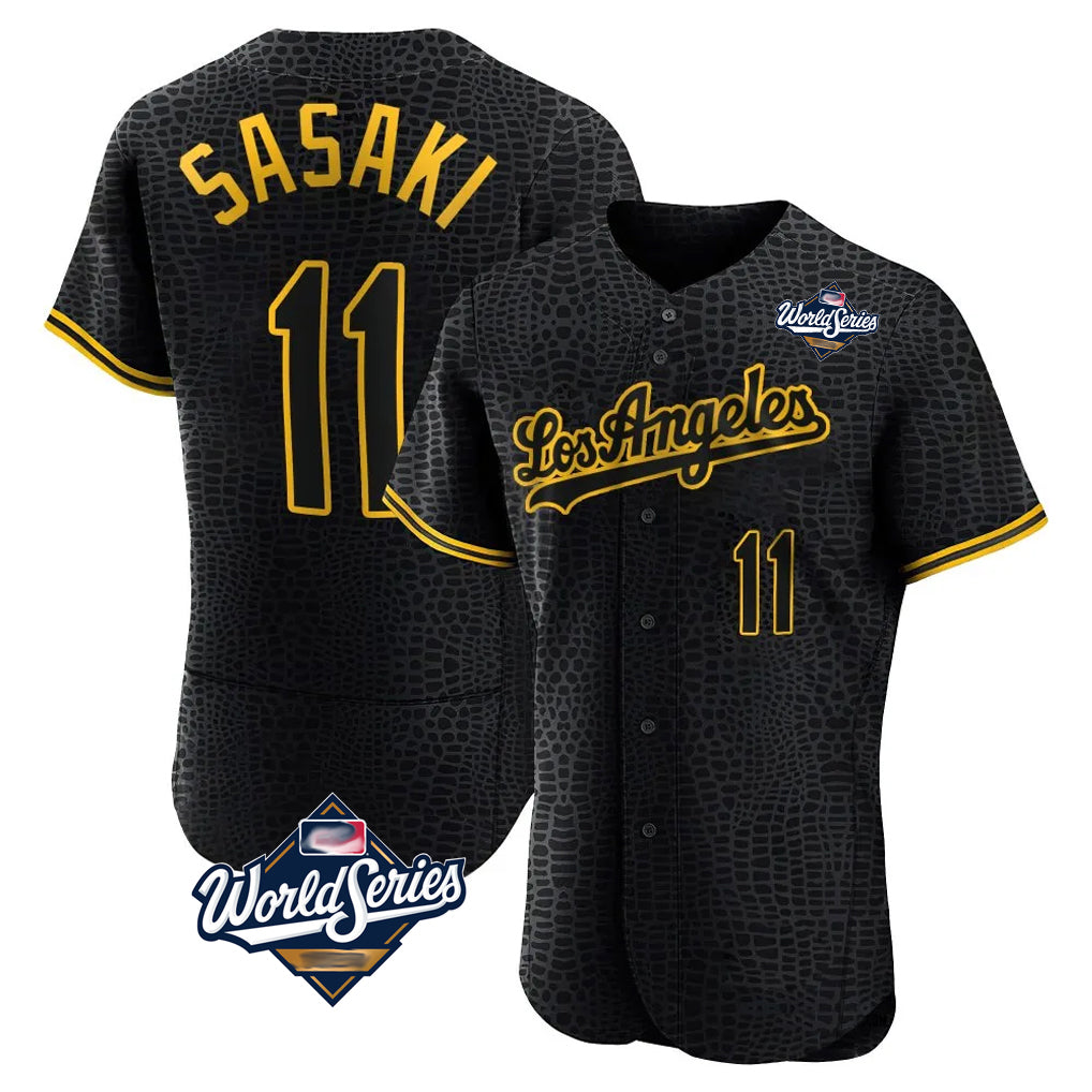 Friene LA.Dodgers #11 Roki Sasaki Player Black World Series Snake Skin City Limited Elite Home Stitched Jerseys