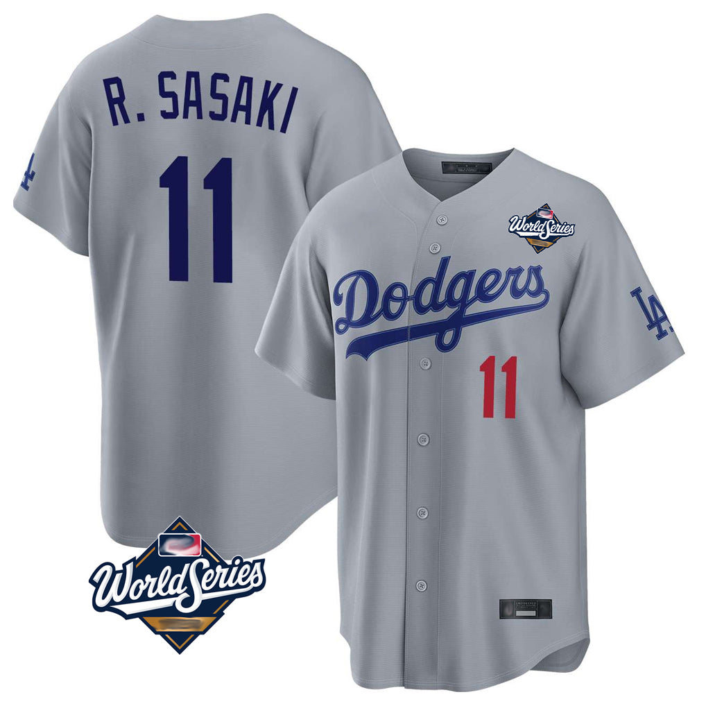 Friene LA.Dodgers #11 Roki Sasaki Player Gray World Series Game Home Stitched Jerseys