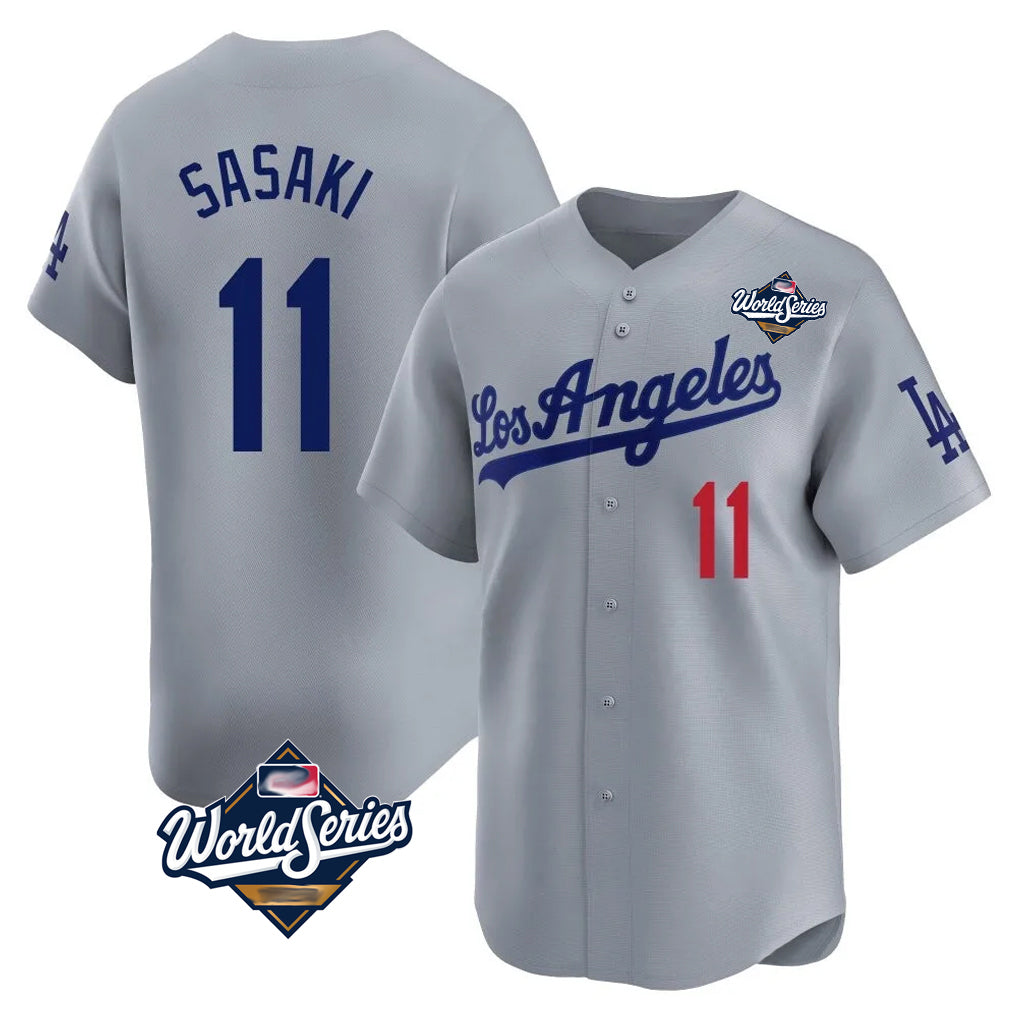 Friene LA.Dodgers #11 Roki Sasaki Player Gray World Series Limited Home Stitched Jerseys