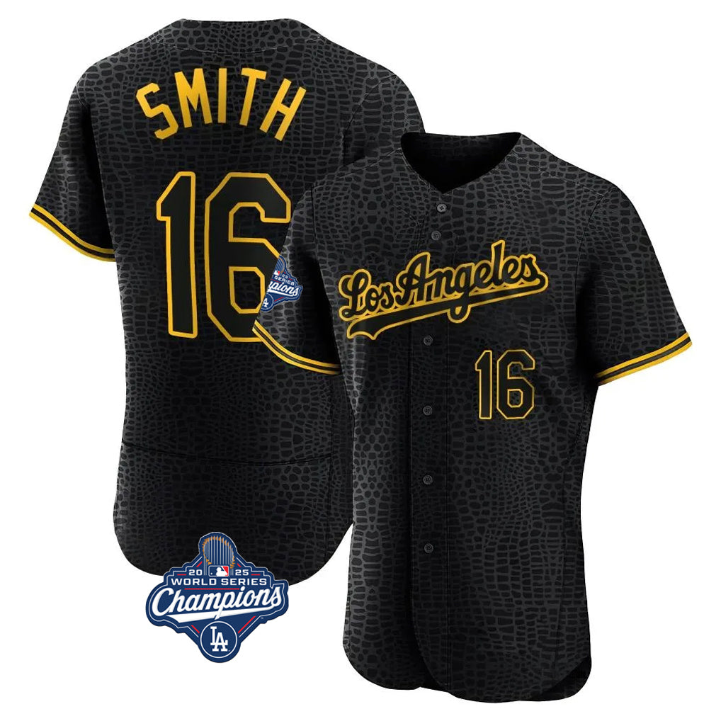 Friene LA.Dodgers #16 Will Smith Player Black World Series Meet Snake Skin City Limited Elite Home Stitched Jerseys