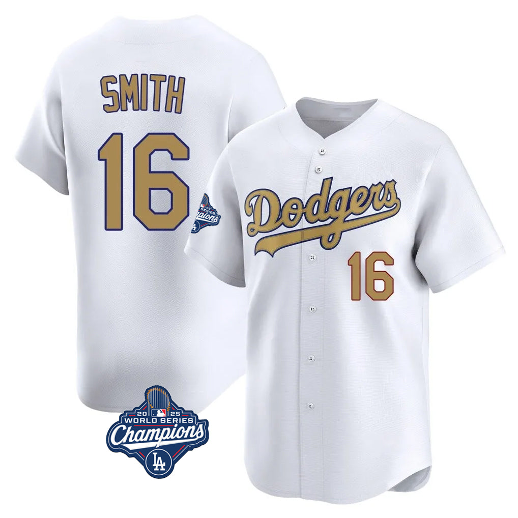 Friene LA.Dodgers #16 Will Smith Player Gold World Series Meet Collection Limited Home Stitched Jerseys