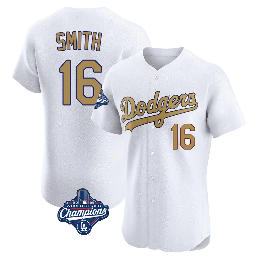 Friene LA.Dodgers #16 Will Smith Player Gold World Series Meet Limited Elite Home Stitched Jerseys