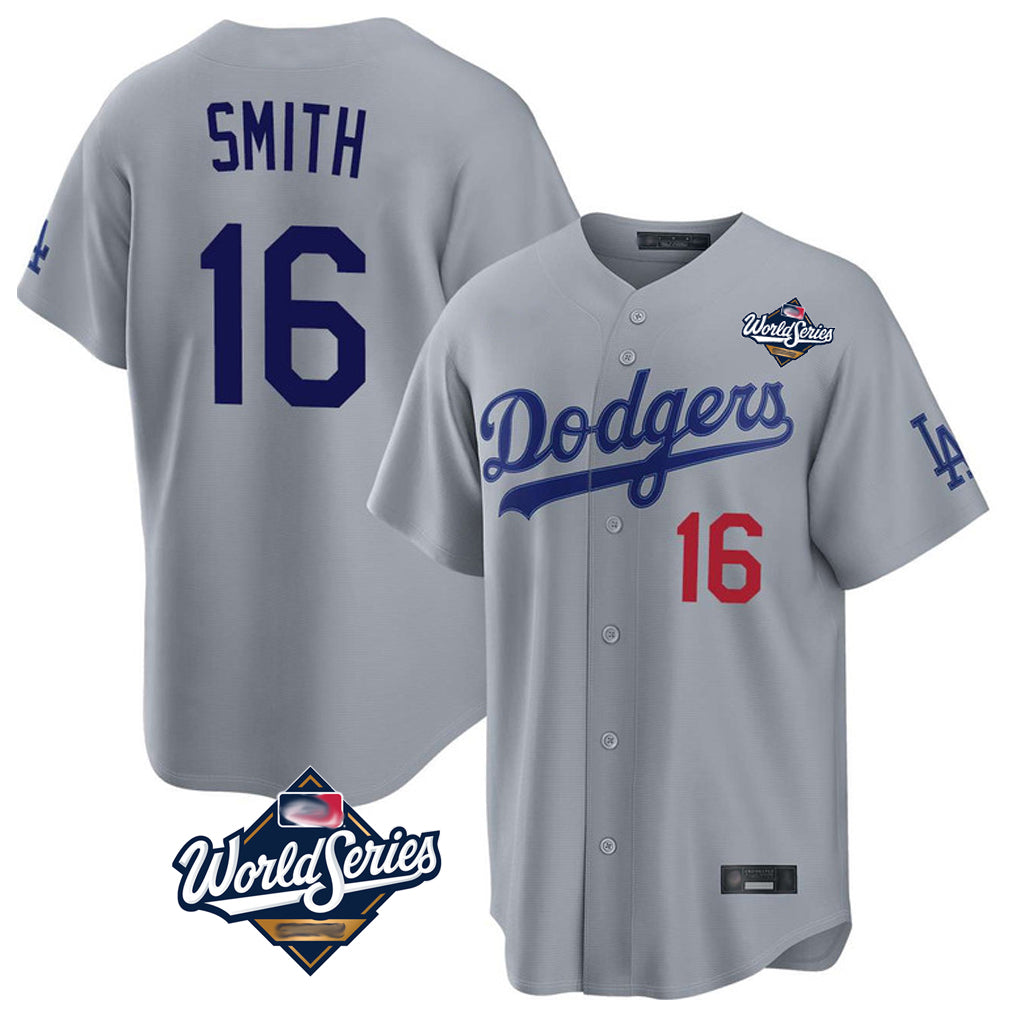 Friene LA.Dodgers #16 Will Smith Player Gray World Series Game Home Stitched Jerseys