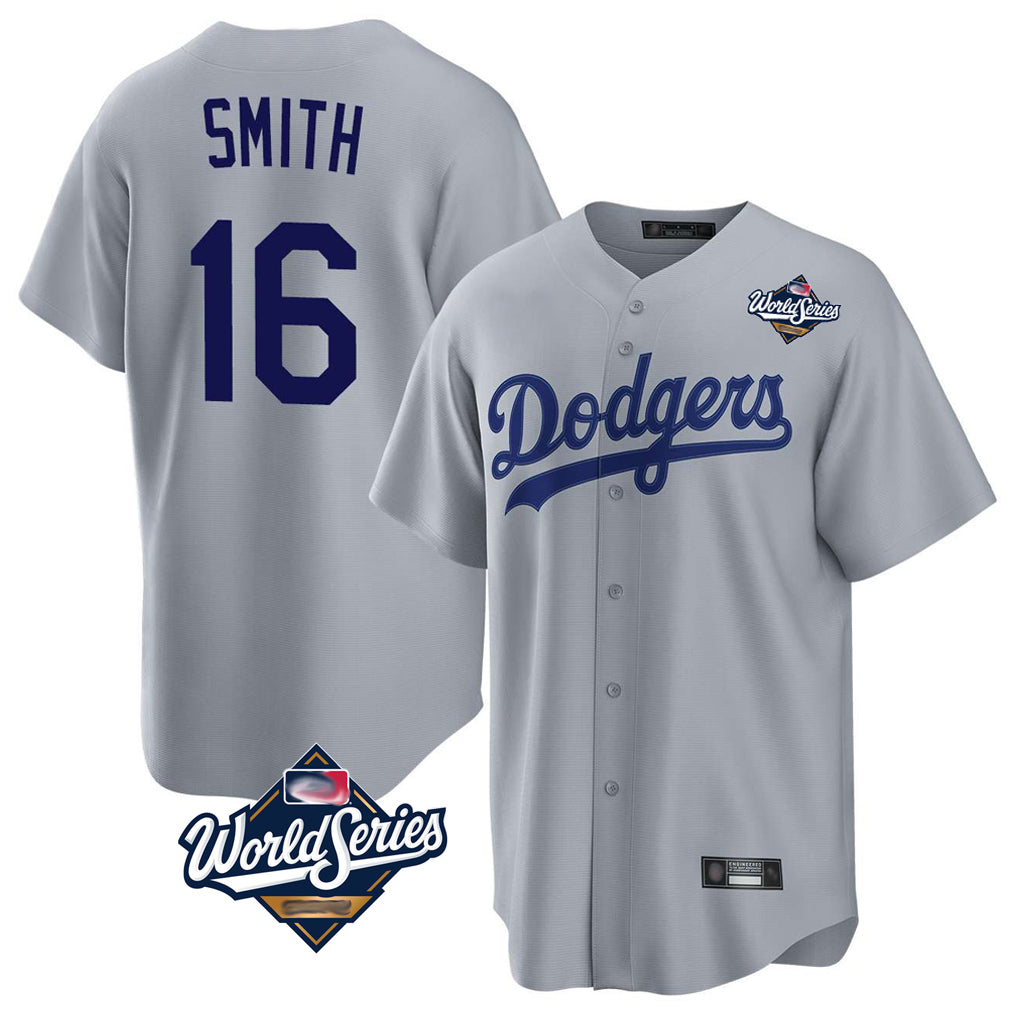 Friene LA.Dodgers #16 Will Smith Player Gray World Series Game Stitched Jerseys