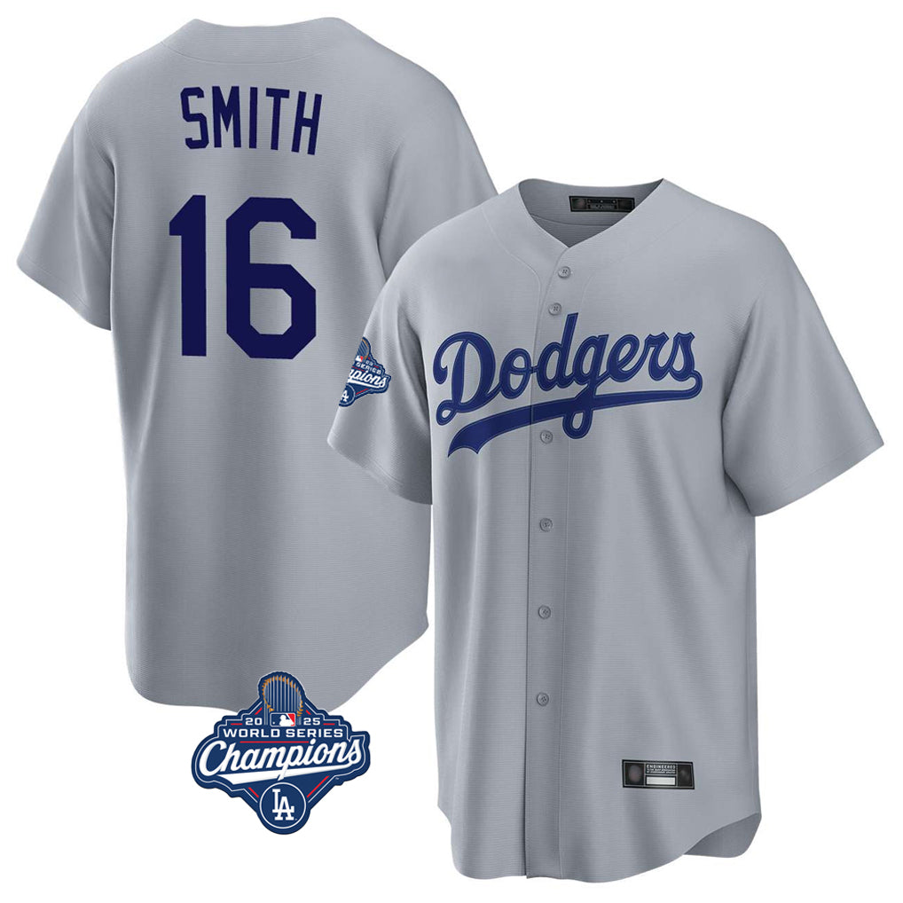 Friene LA.Dodgers #16 Will Smith Player Gray World Series Meet Game Stitched Jerseys