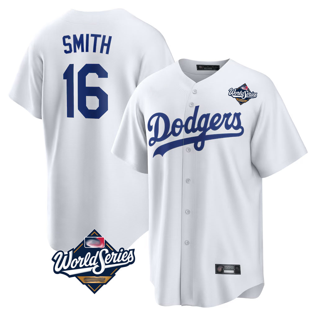 Friene LA.Dodgers #16 Will Smith Player White World Series Game Home Stitched Jerseys