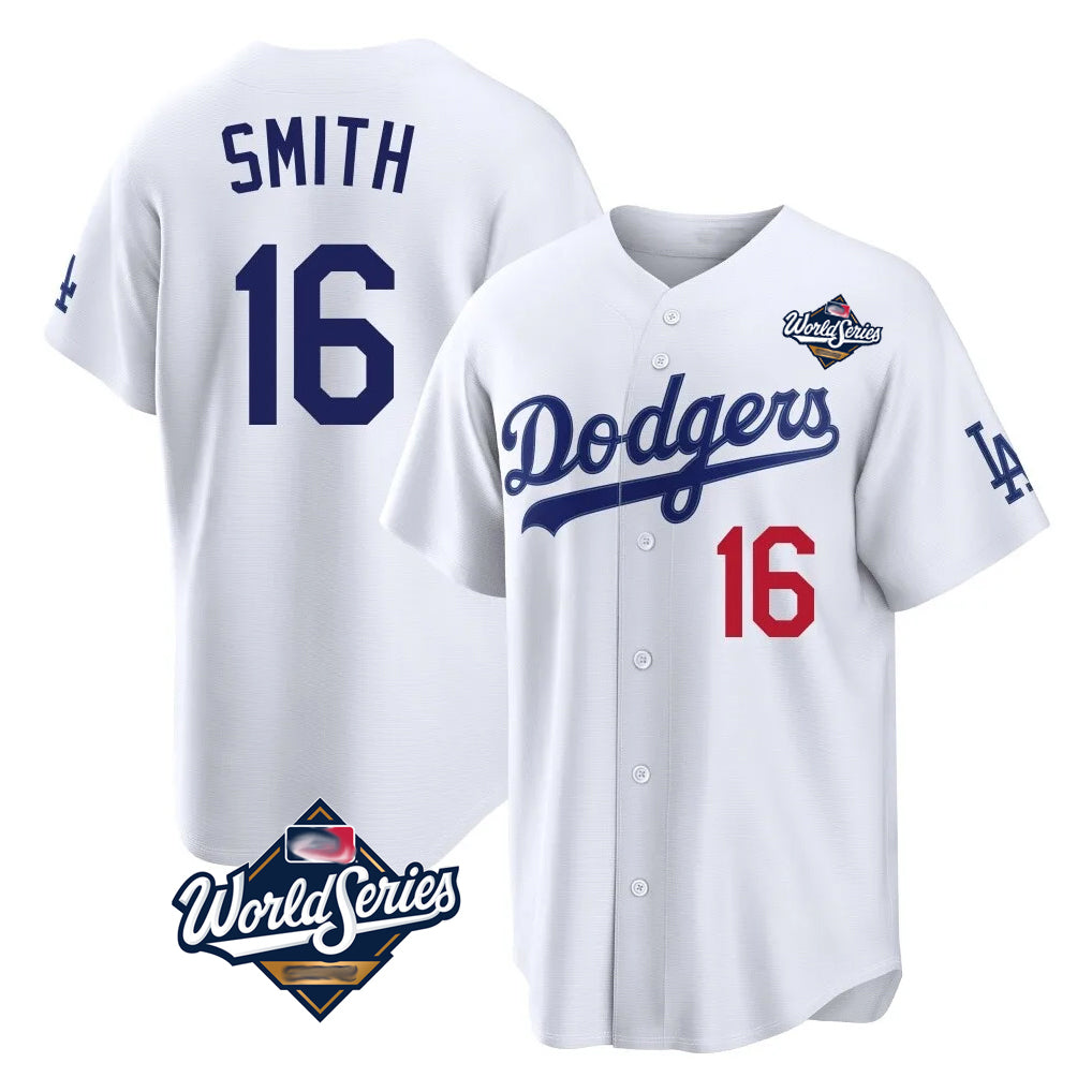 Friene LA.Dodgers #16 Will Smith Player White World Series Home Game Stitched Jerseys