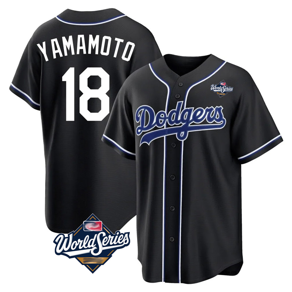 Friene LA.Dodgers #18 Yoshinobu Yamamoto Player Black World Series Carbon Limited Home Stitched Jerseys