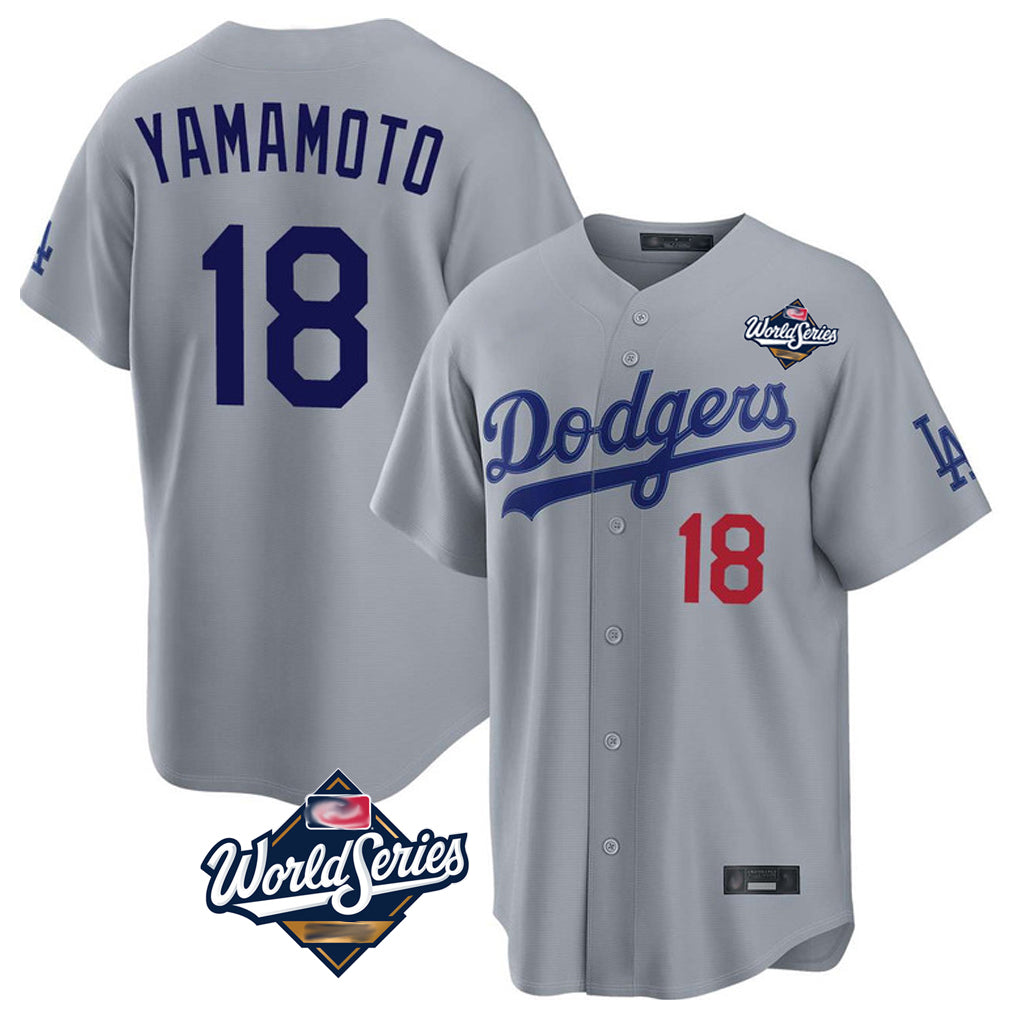 Friene LA.Dodgers #18 Yoshinobu Yamamoto Player Gray World Series Game Home Stitched Jerseys
