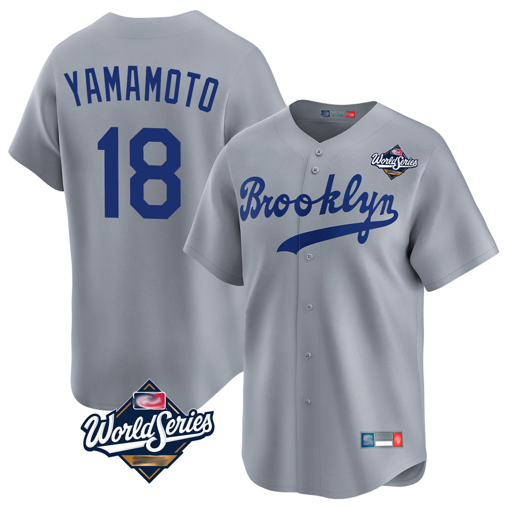 Friene LA.Dodgers #18 Yoshinobu Yamamoto Player Gray World Series Game Limited Home Stitched Jerseys
