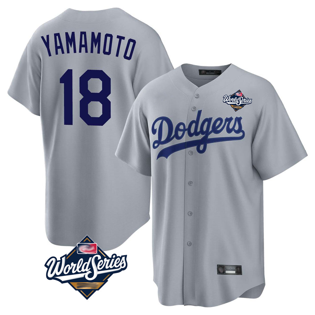Friene LA.Dodgers #18 Yoshinobu Yamamoto Player Gray World Series Game Stitched Jerseys