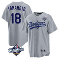 Friene LA.Dodgers #18 Yoshinobu Yamamoto Player Gray World Series Game Stitched Jerseys