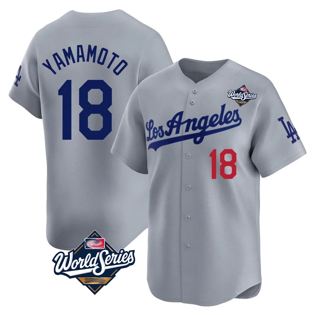 Friene LA.Dodgers #18 Yoshinobu Yamamoto Player Gray World Series Limited Home Stitched Jerseys