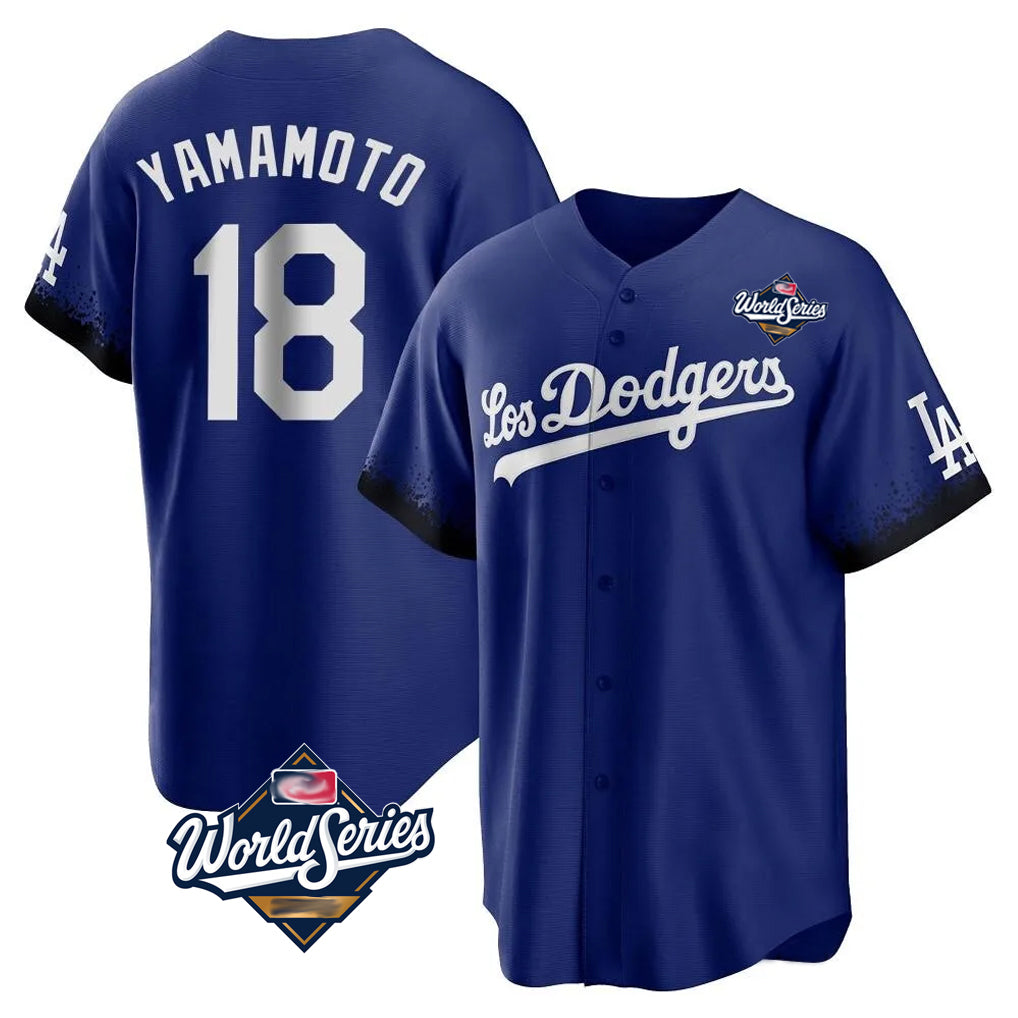 Friene LA.Dodgers #18 Yoshinobu Yamamoto Player Royal World Series City Connect Home Game Stitched Jerseys