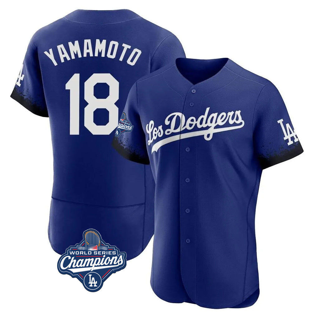 Friene LA.Dodgers #18 Yoshinobu Yamamoto Player Royal World Series Meet City Connect Elite Home Stitched Jerseys