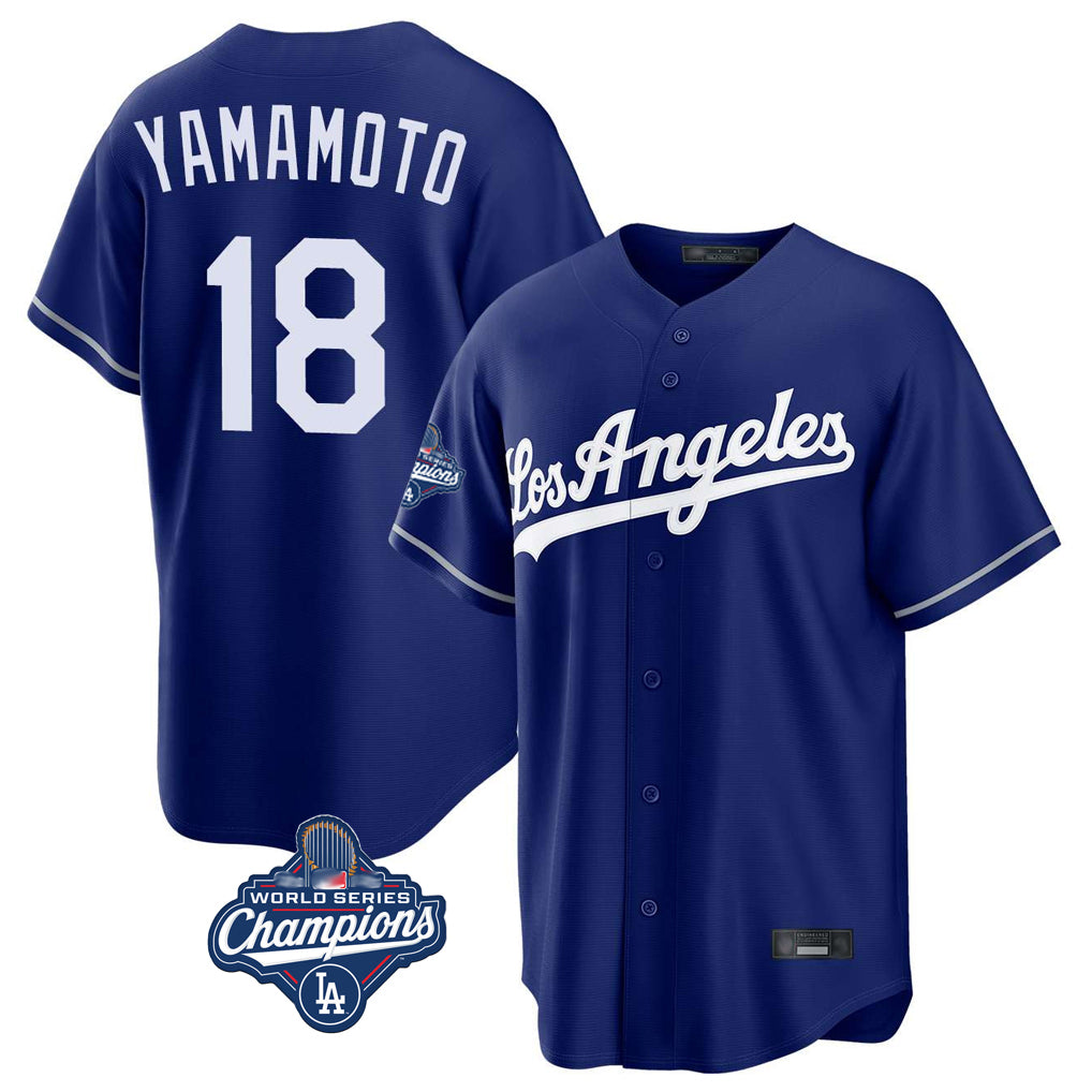 Friene LA.Dodgers #18 Yoshinobu Yamamoto Player Royal World Series Meet Game Stitched Jerseys