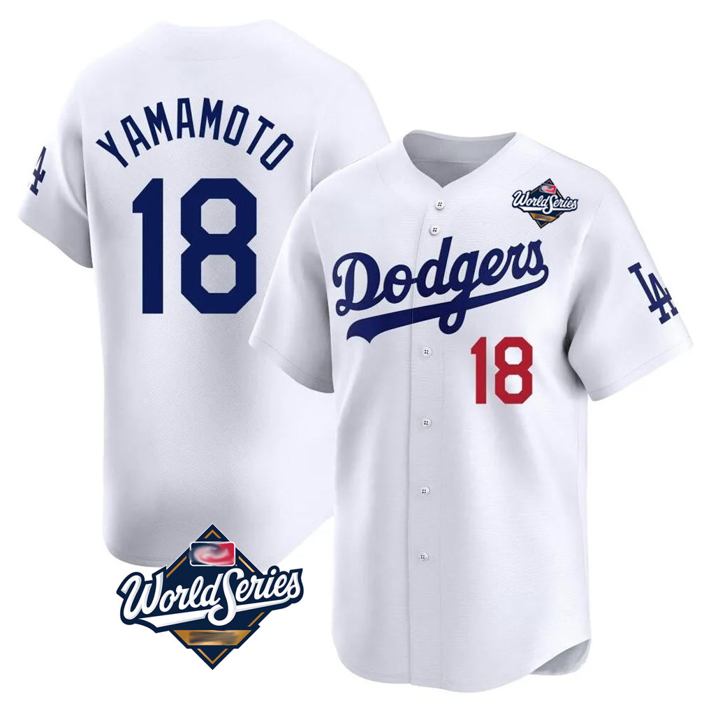 Friene LA.Dodgers #18 Yoshinobu Yamamoto Player White World Series Limited Home Stitched Jerseys