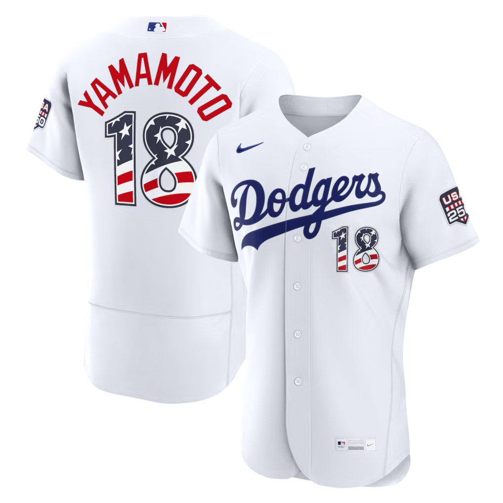 Friene LA.Dodgers #18 Yoshinobu Yamamoto White 2026 All-Star Edition Stars & Stripes Stadium Jerseys