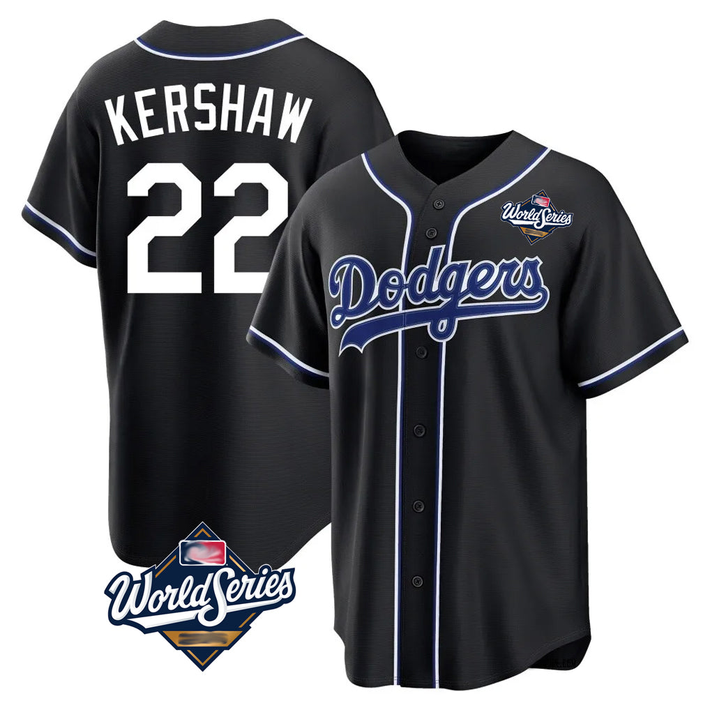 Friene LA.Dodgers #22 Clayton Kershaw Player Black World Series Carbon Limited Home Stitched Jerseys