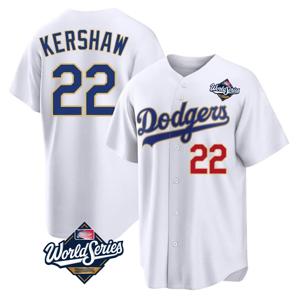 Friene LA.Dodgers #22 Clayton Kershaw Player Gold White World Series 2026 Collection Stadium Limited Stitched Jerseys