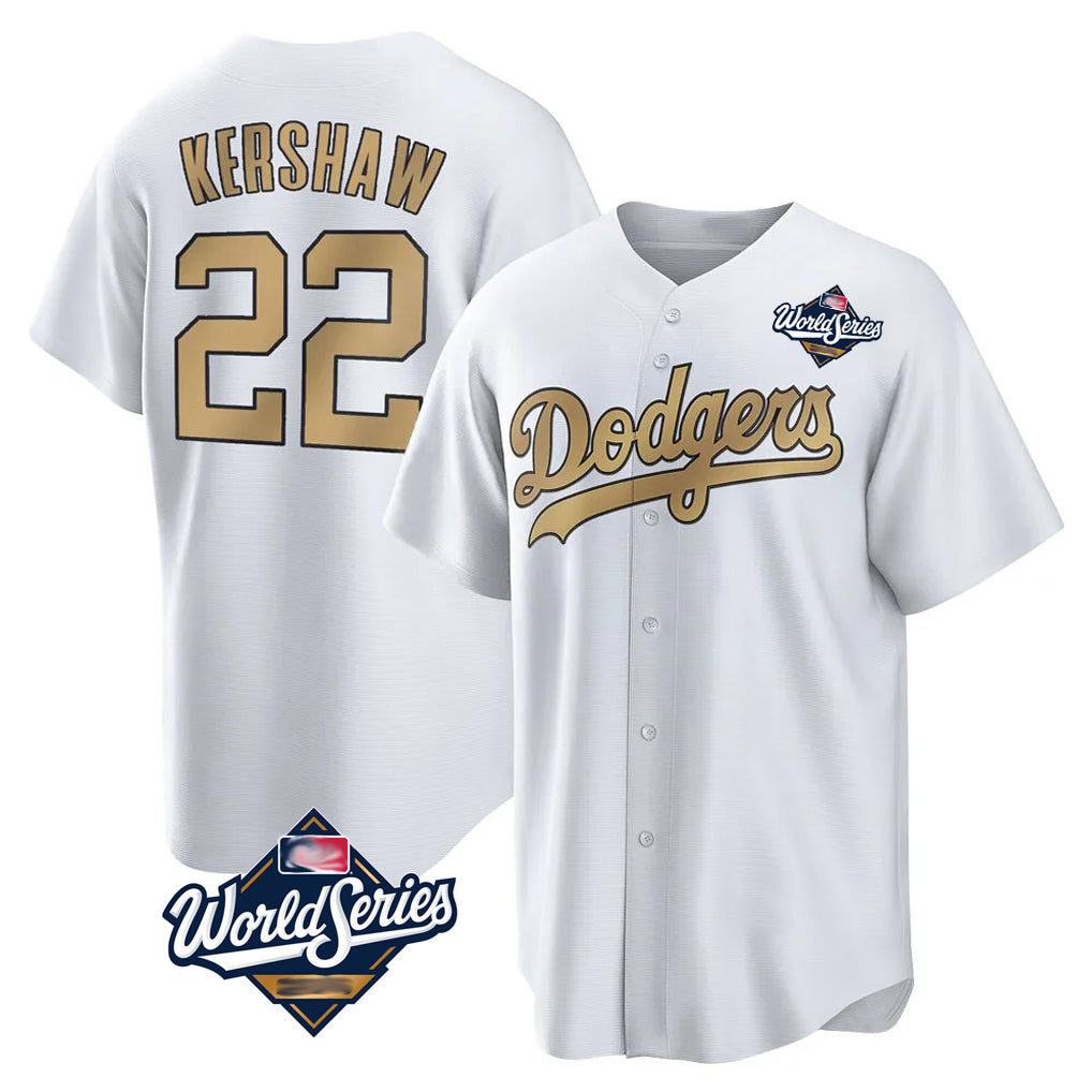 Friene LA.Dodgers #22 Clayton Kershaw Player Gold World Series Collection Game Home Stitched Jerseys