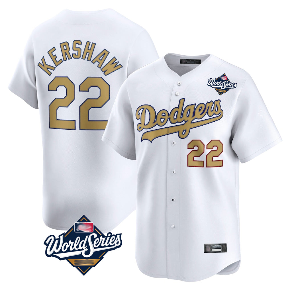 Friene LA.Dodgers #22 Clayton Kershaw Player Gold World Series Collection Limited Home Stitched Jerseys