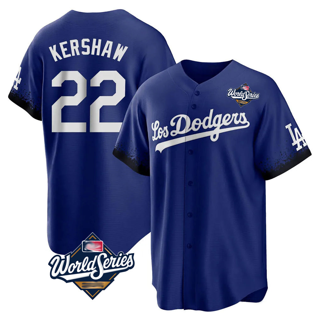 Friene LA.Dodgers #22 Clayton Kershaw Player Royal World Series City Connect Home Game Stitched Jerseys