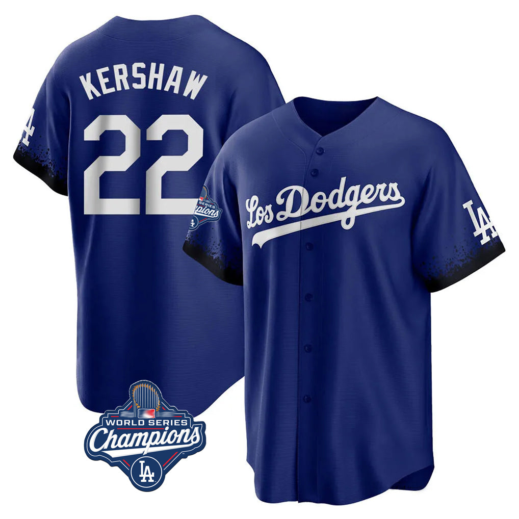 Friene LA.Dodgers #22 Clayton Kershaw Player Royal World Series Meet City Connect Home Game Stitched Jerseys