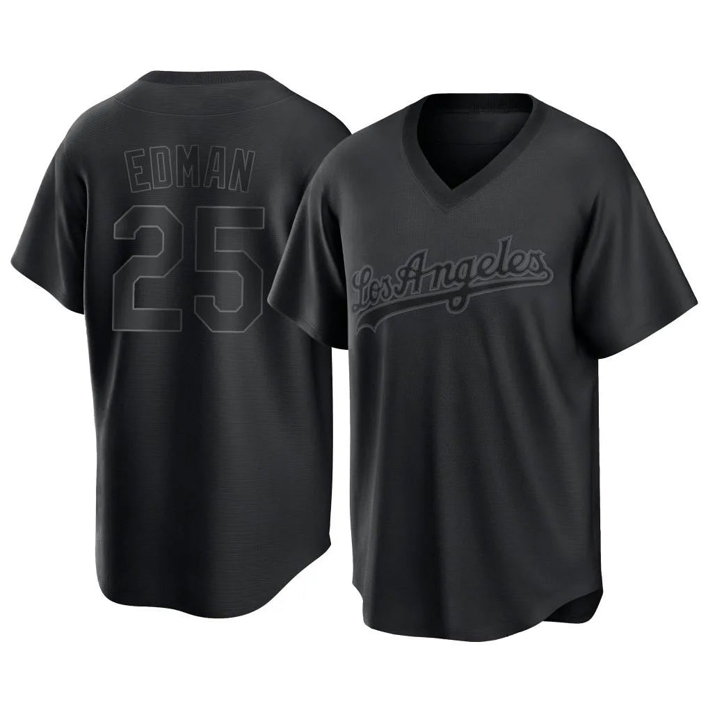 Friene LA.Dodgers #25 Tommy Edman Player Black Pitch Fashion T-shirt Stitched Jerseys