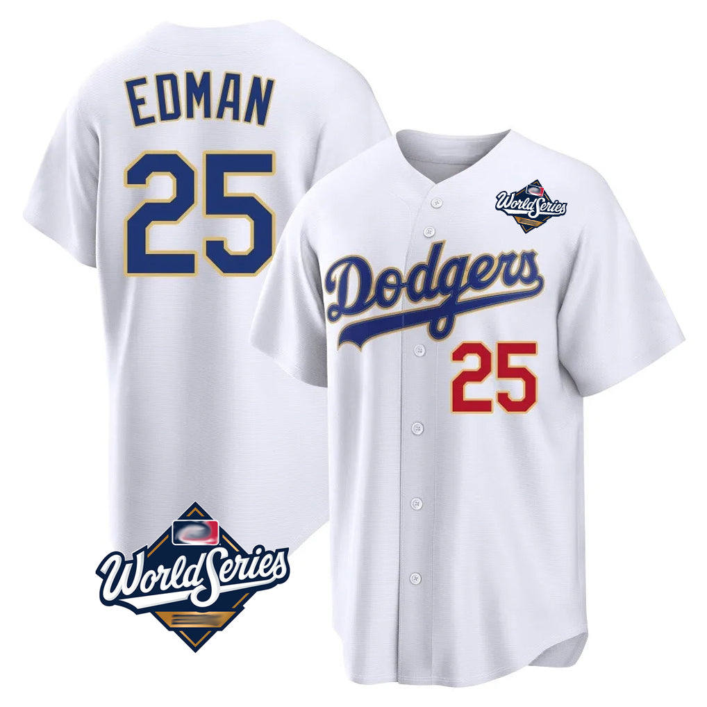Friene LA.Dodgers #25 Tommy Edman Player Gold White World Series 2026 Collection Stadium Limited Stitched Jerseys
