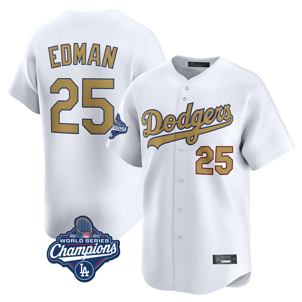 Friene LA.Dodgers #25 Tommy Edman Player Gold World Series Meet Collection Limited Home Stitched Jerseys