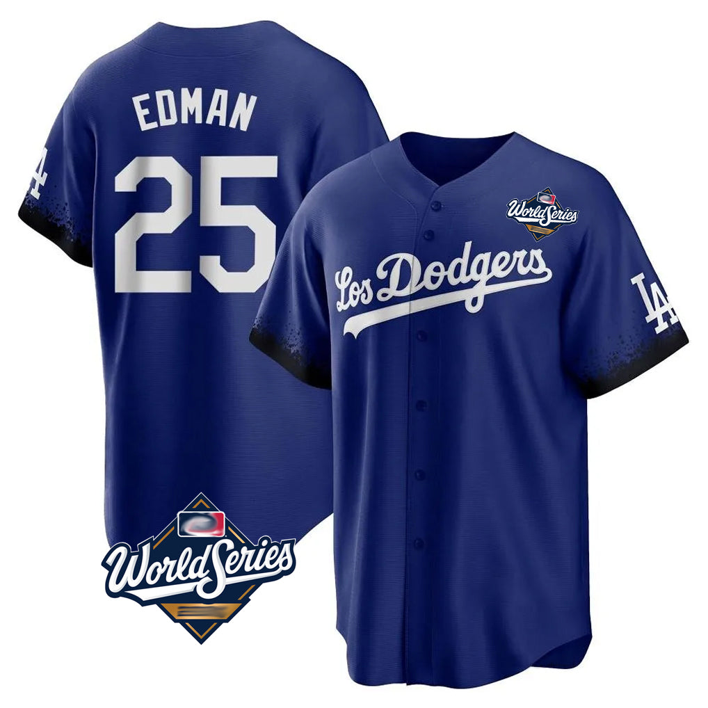Friene LA.Dodgers #25 Tommy Edman Player Royal World Series City Connect Home Game Stitched Jerseys