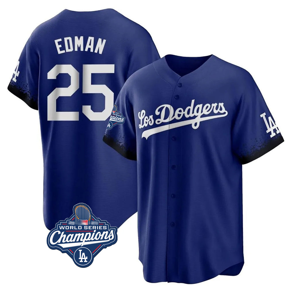 Friene LA.Dodgers #25 Tommy Edman Player Royal World Series Meet City Connect Home Game Stitched Jerseys
