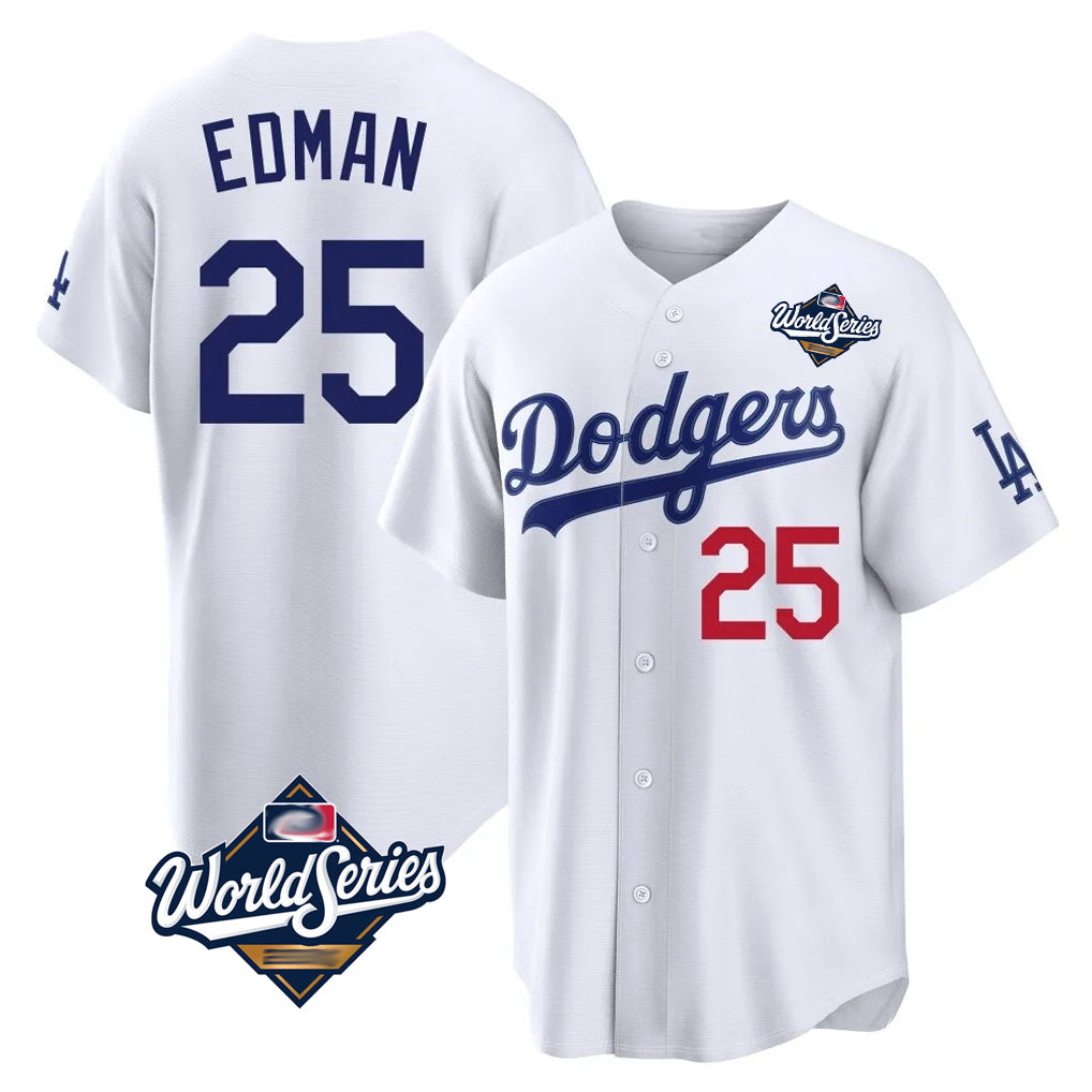 Friene LA.Dodgers #25 Tommy Edman Player White World Series Home Game Stitched Jerseys