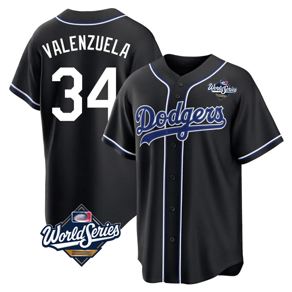 Friene LA.Dodgers #34 Fernando Valenzuela Player Black World Series Carbon Limited Home Stitched Jerseys