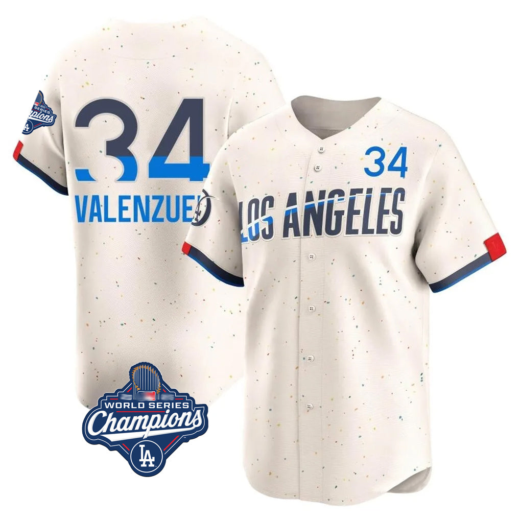 Friene LA.Dodgers #34 Fernando Valenzuela Player Cream World Series Meet City Connect Limited Home Stitched Jerseys