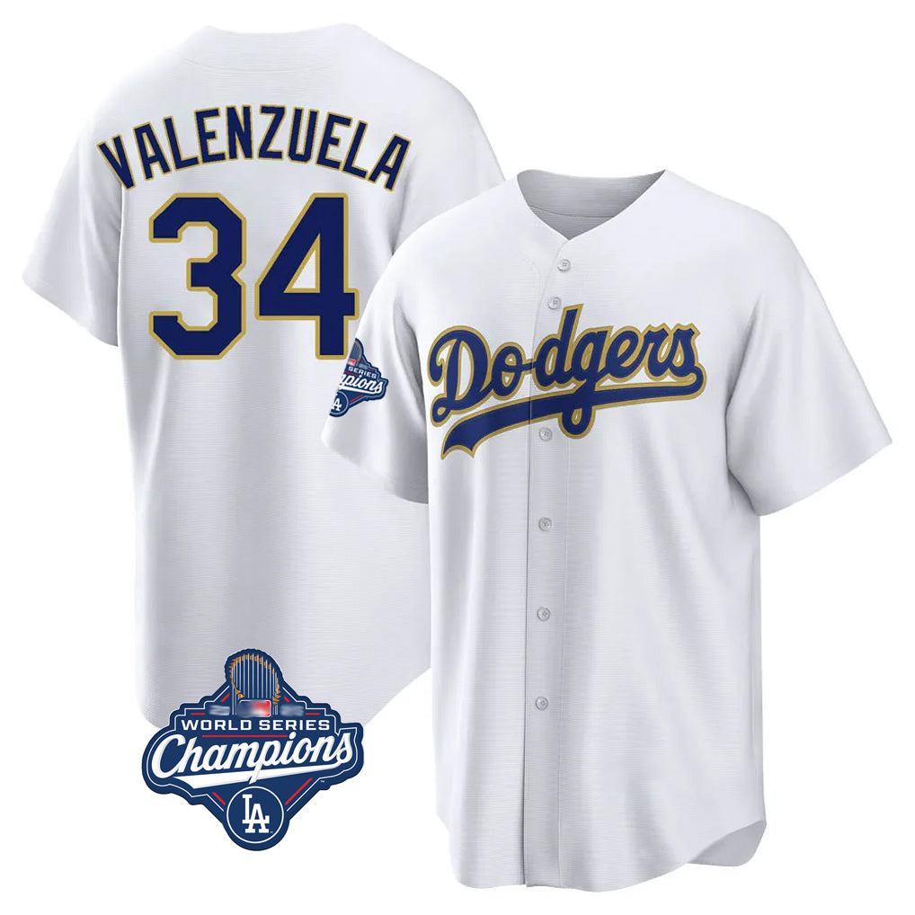 Friene LA.Dodgers #34 Fernando Valenzuela Player Gold White World Series Meet 2026 Collection Stadium Game Stitched Jerseys