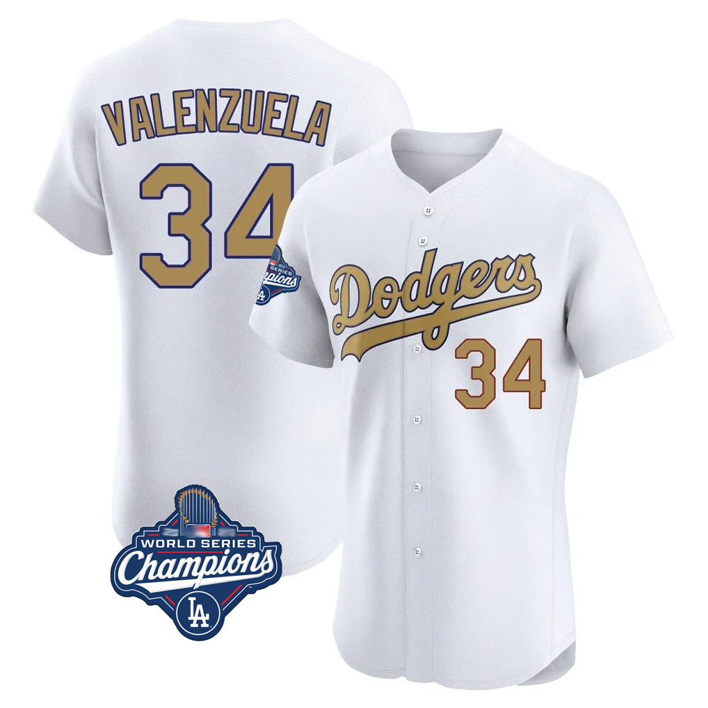 Friene LA.Dodgers #34 Fernando Valenzuela Player Gold World Series Meet Limited Elite Home Stitched Jerseys