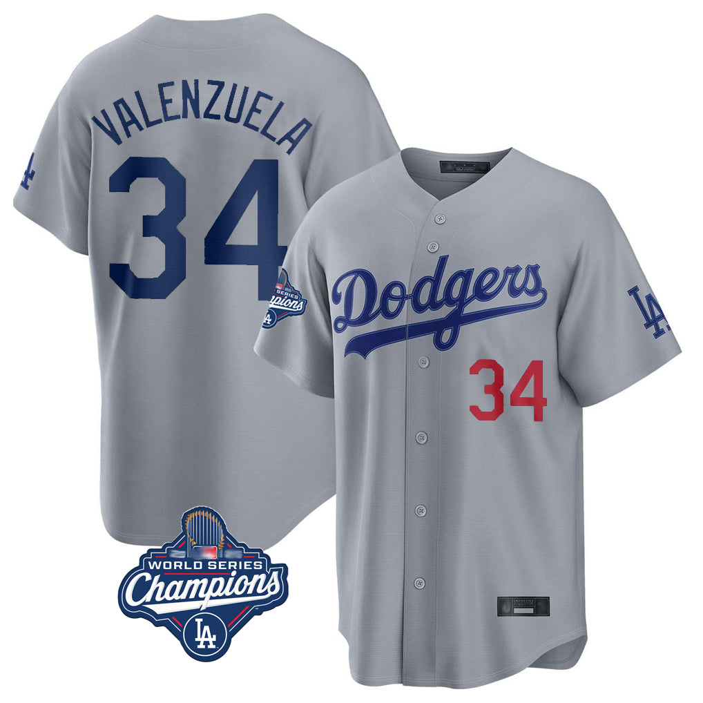 Friene LA.Dodgers #34 Fernando Valenzuela Player Gray World Series Meet Game Home Stitched Jerseys