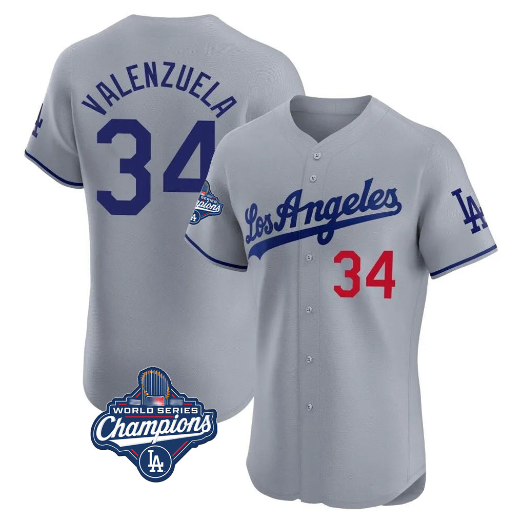 Friene LA.Dodgers #34 Fernando Valenzuela Player Gray World Series Meet Limited Elite Home Stitched Jerseys