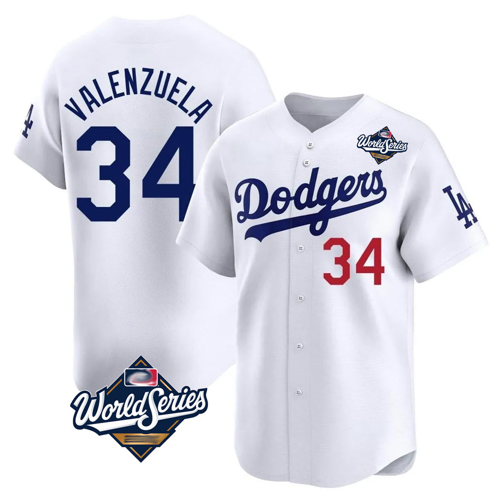 Friene LA.Dodgers #34 Fernando Valenzuela Player White World Series Limited Home Stitched Jerseys