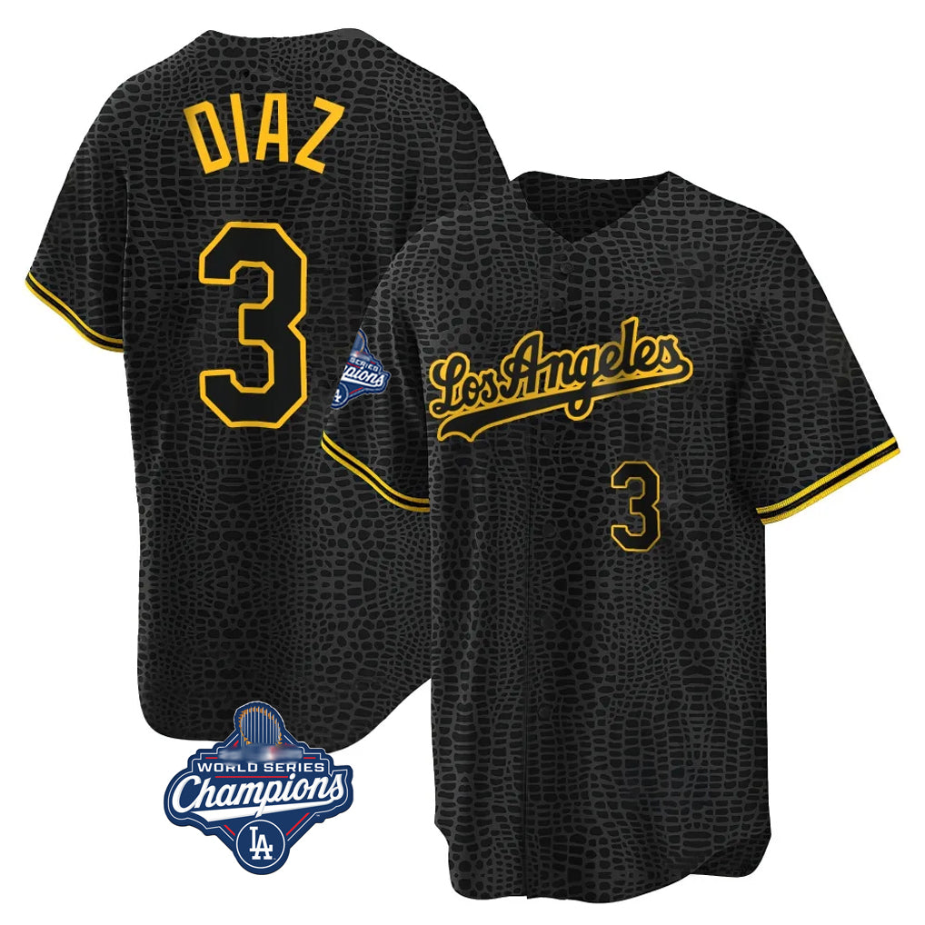 Friene LA.Dodgers #3 Edwin D¨ªaz Player Black Gold World Series Meet Limited Home Stitched Jerseys