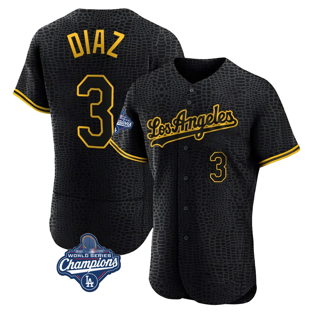 Friene LA.Dodgers #3 Edwin D¨ªaz Player Black World Series Meet Snake Skin City Limited Elite Home Stitched Jerseys