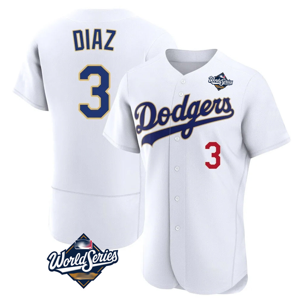 Friene LA.Dodgers #3 Edwin D¨ªaz Player Gold White World Series 2026 Collection Stadium Limited Elite Stitched Jerseys