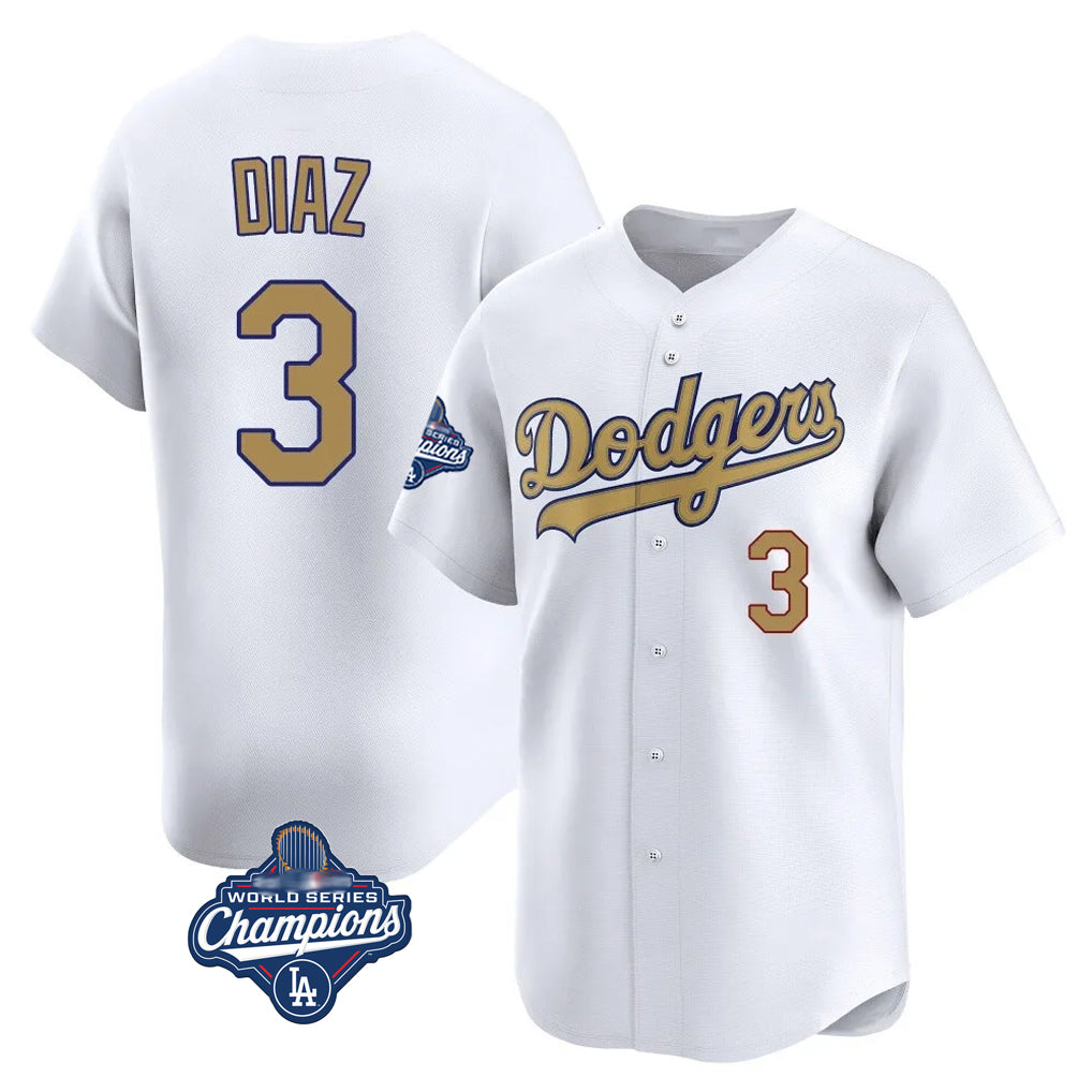 Friene LA.Dodgers #3 Edwin D¨ªaz Player Gold World Series Meet Collection Limited Home Stitched Jerseys