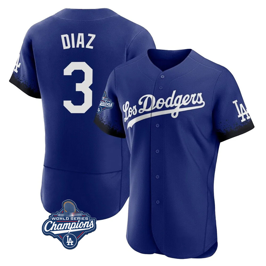 Friene LA.Dodgers #3 Edwin D¨ªaz Player Royal World Series Meet City Connect Elite Home Stitched Jerseys